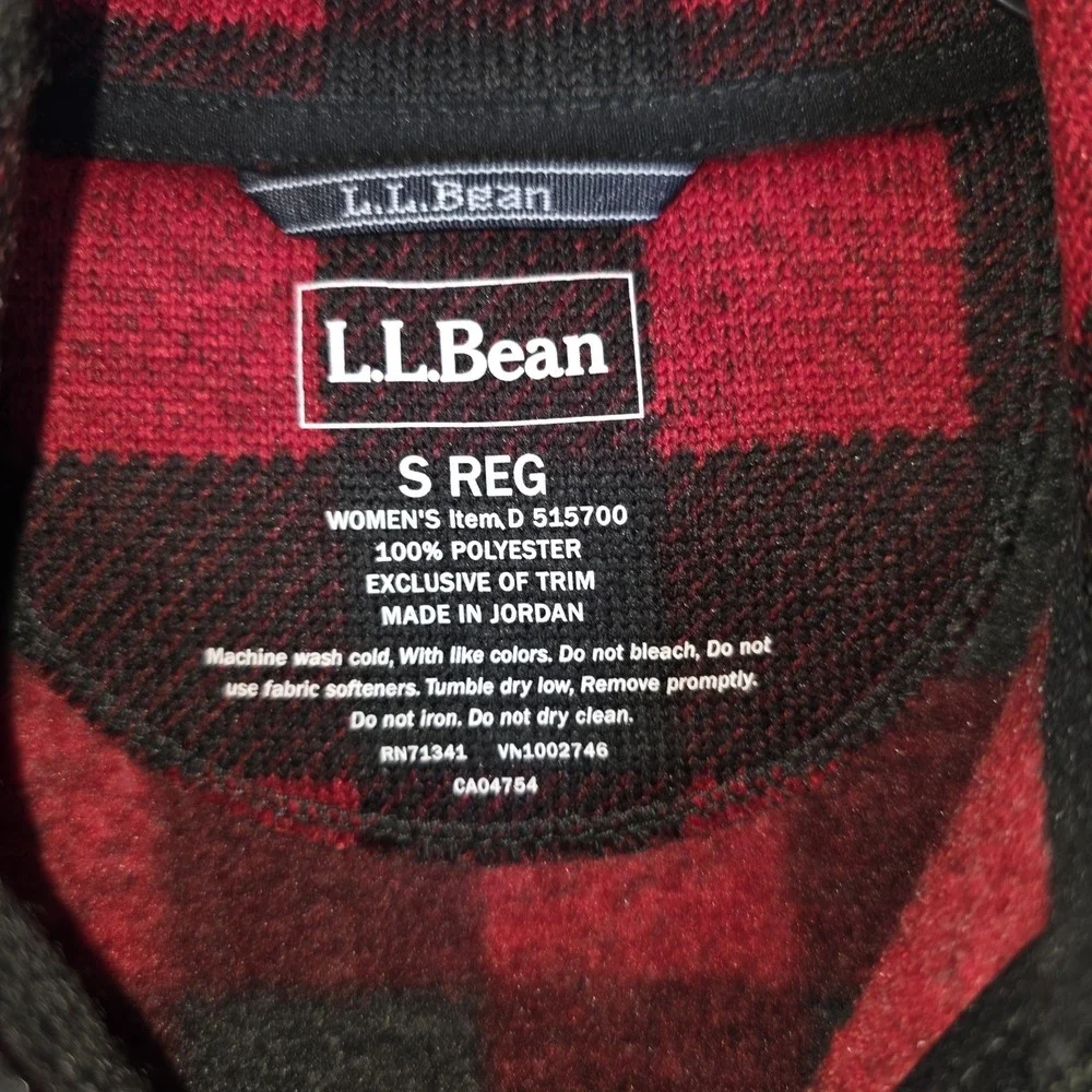 LL Bean Fleece Vest Red Black Buffalo Plaid Full Zip Size Small S Reg Womens - Picture 3 of 8